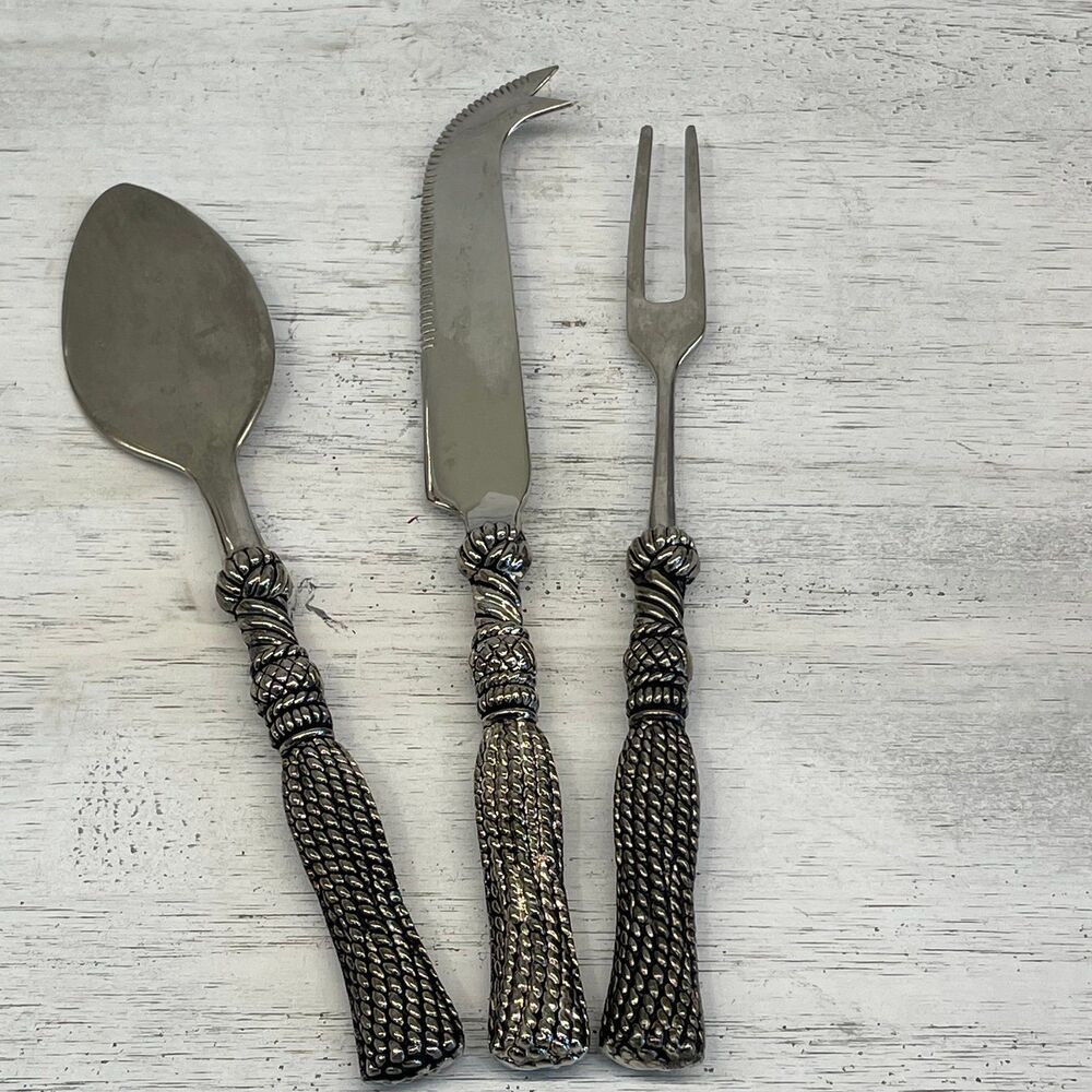 Vintage Appetizer SILES Silver Plated Braided Rope Tassel Serving Set Fork Knife